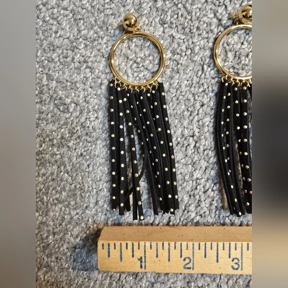 Kate Spade Gold and Black Fringe Dangle Earrings
